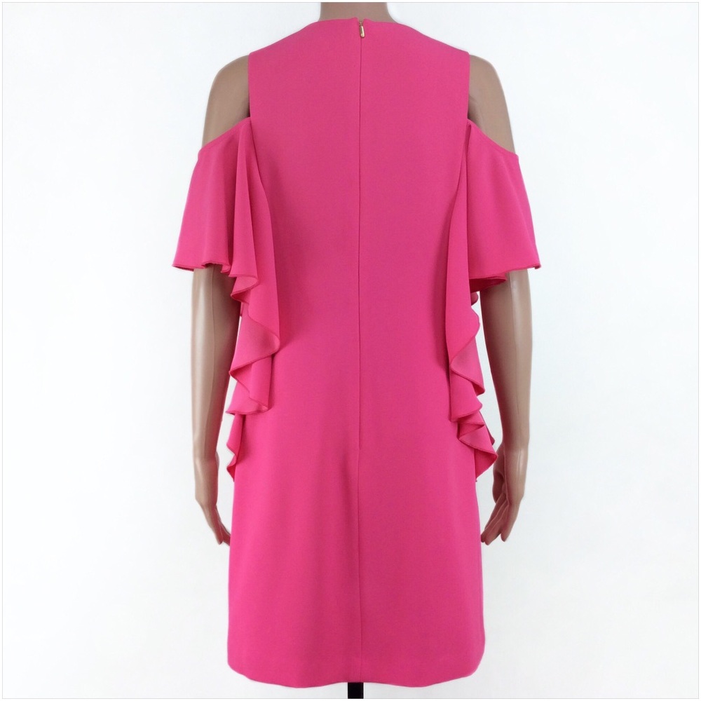Bright Pink Shift Ruffled Shift Dress Size 4 - Picture 5 of 8